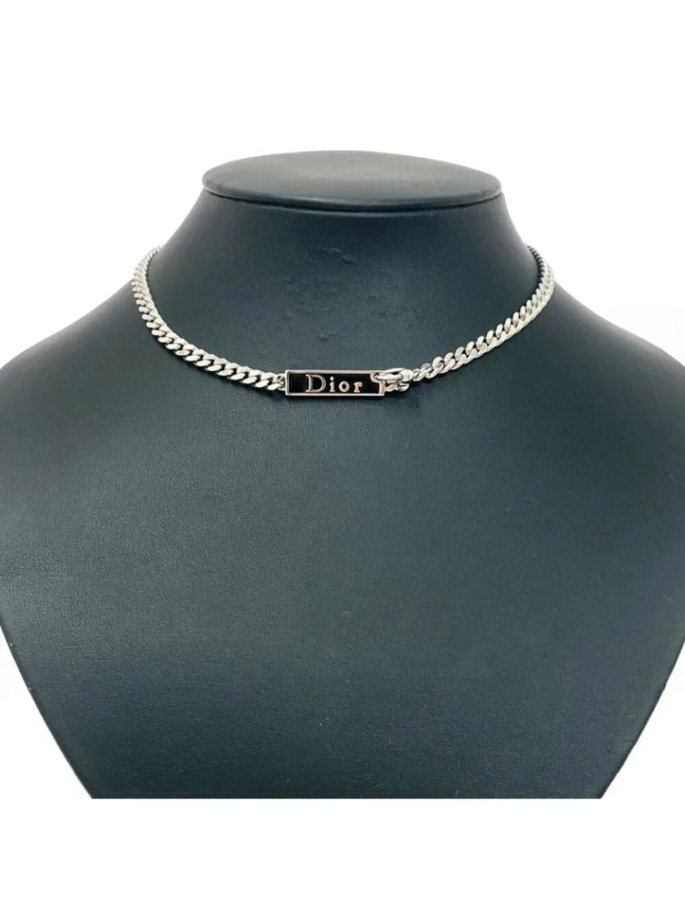 Dior Brass Logo Plate Body Earrings Motif Necklace Silver